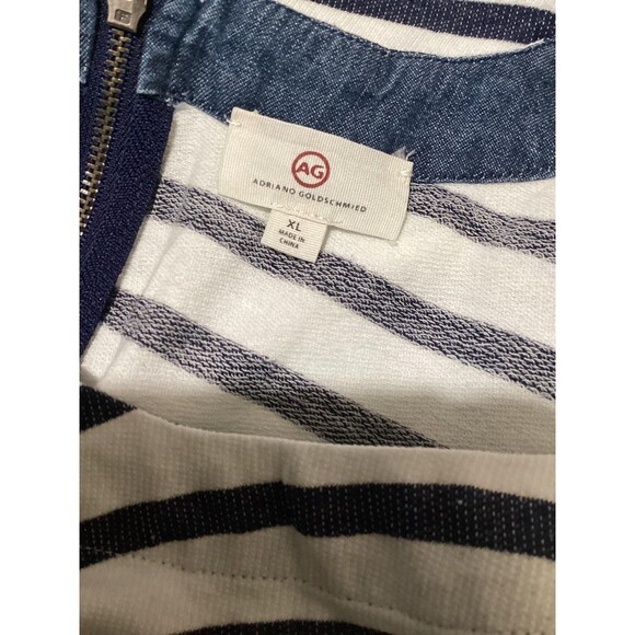 AG Adriano Goldschmied Shirt Womens XL Navy White Striped Chambray Back Zip - Picture 4 of 5
